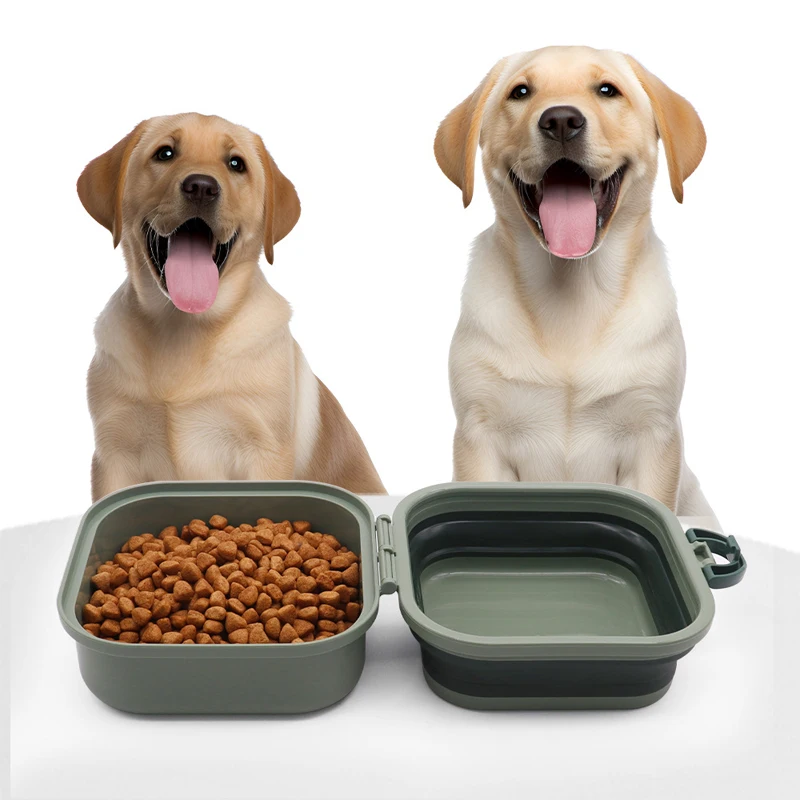 Portable Thickened Folding Pet Double Bowls Tableware Travel Dog Feeder Bowls 2-In-1 Pet Outdoor 1005007941003694