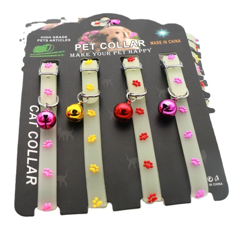 Luminous Cat Necklace Glowing Small Dog Cat Collar Anti-Loss Fluorescent Silicone Cat Bell Collar 1005007946374191