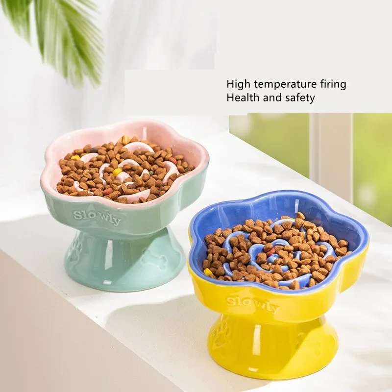 High Foot Cat Ceramic Slow Food Bowl Pet Drinking Eating Feeders Small Puppy Dogs Snack Water Bowls 1005007973203319