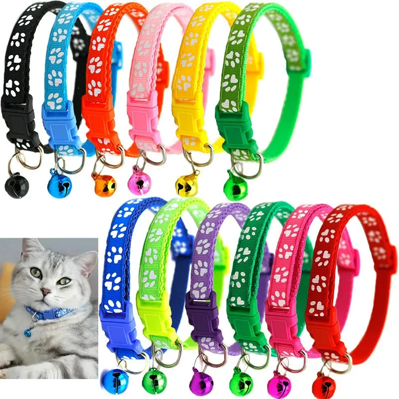 Cute Pet Collar with Bell Cartoon Footprint Colorful Dog Puppy Cat Accessories Kitten Collar 1005007974359648