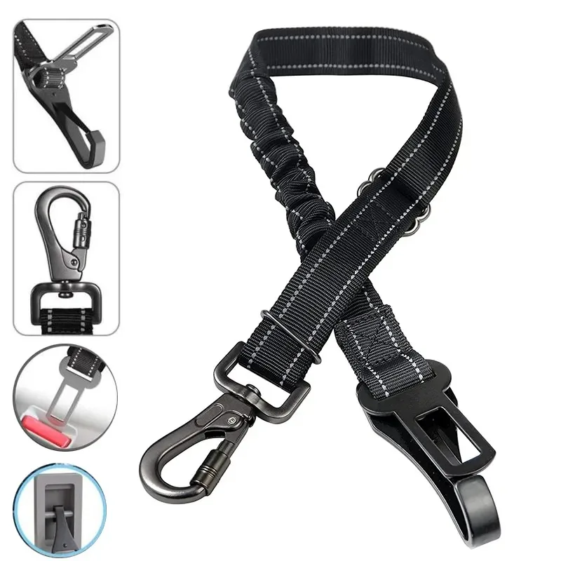 Pet Dog Car Seat Belt Nylon Reflective Adjustable Pet Seat Vehicle Lead Clip Safety Traction (3 in 1) 1005007980083433