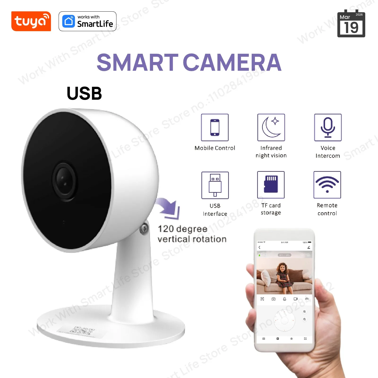 Tuya Smart 3MP HD Indoor Home Security Camera for Baby/Elder/Pet/Nanny, with Real-Time APP Alert 1005007985789278