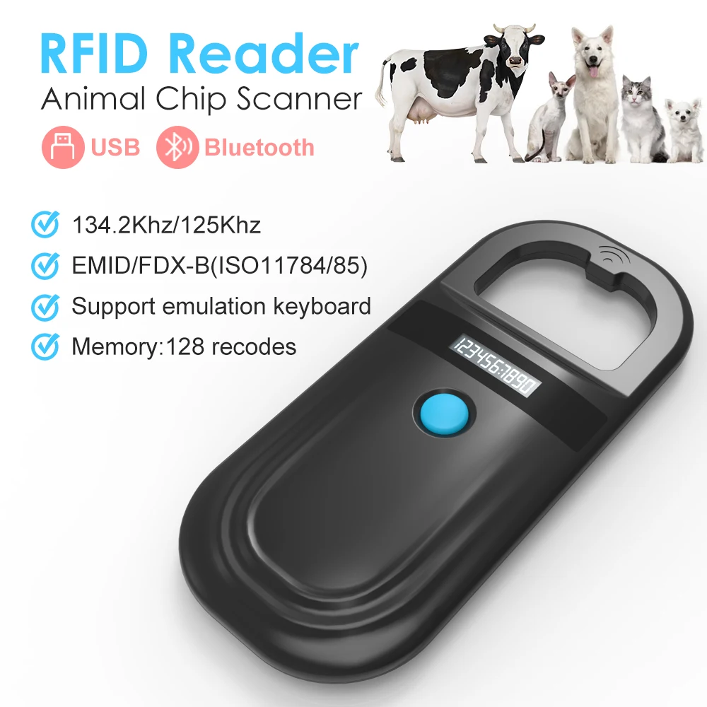 Black Animal RFID Reader 134.2KHz 125kHz Usb/Bluetooth Pet Cat Dog Microchip Scanner FDX-B Glass 1005007987895220