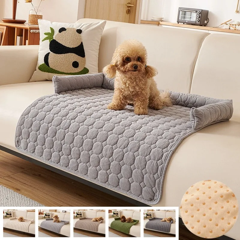 Soft Corduroy Dog Sofa Cover Plaid Pet Bed Blanket Mat for Large Dog Pad with Neck Pillow (1PC) 1005007988170128
