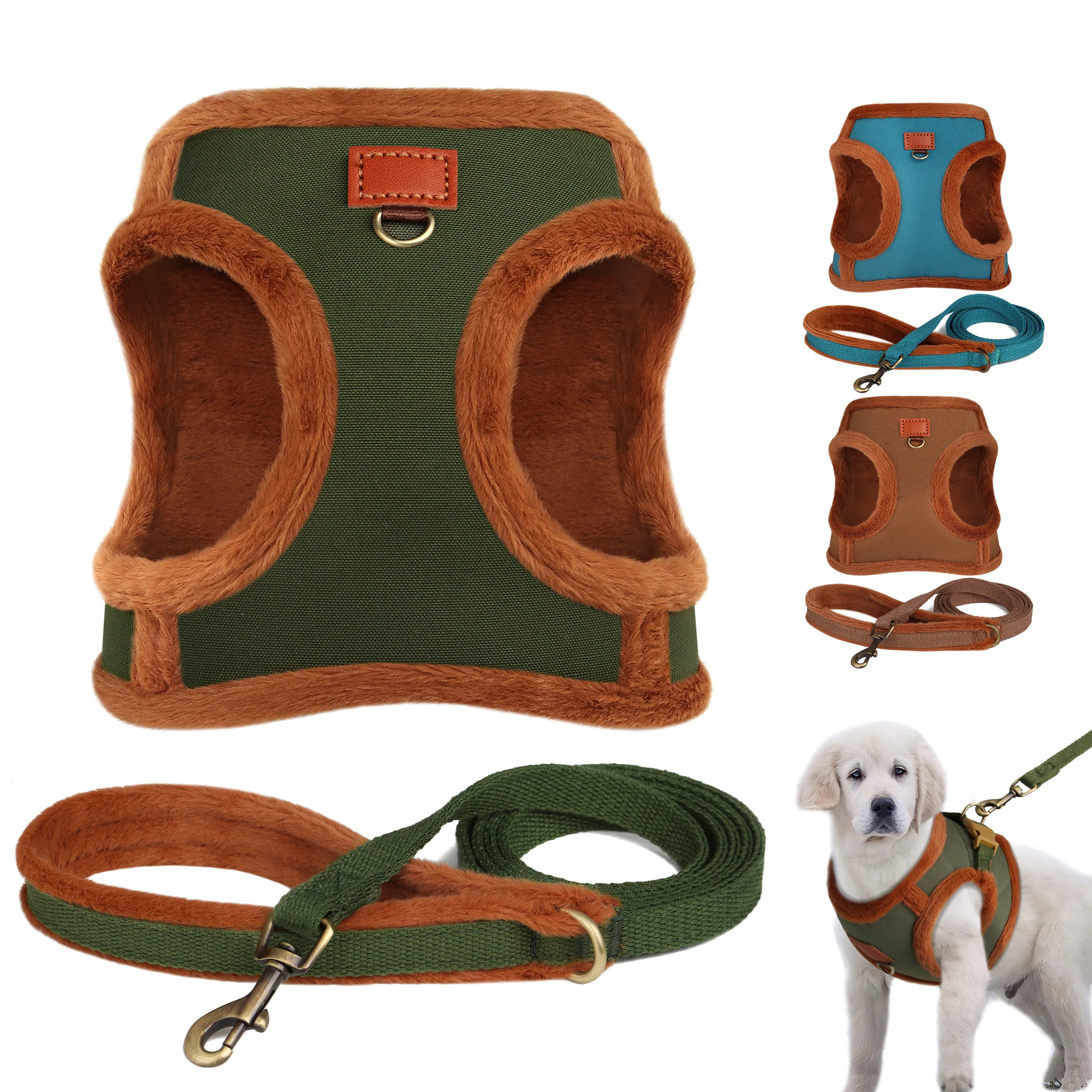 Super Warm Dog Harness and Leash Set Soft Fur Padded Dogs Vest with Pet Walking Lead Chihuahua 1005007994024761