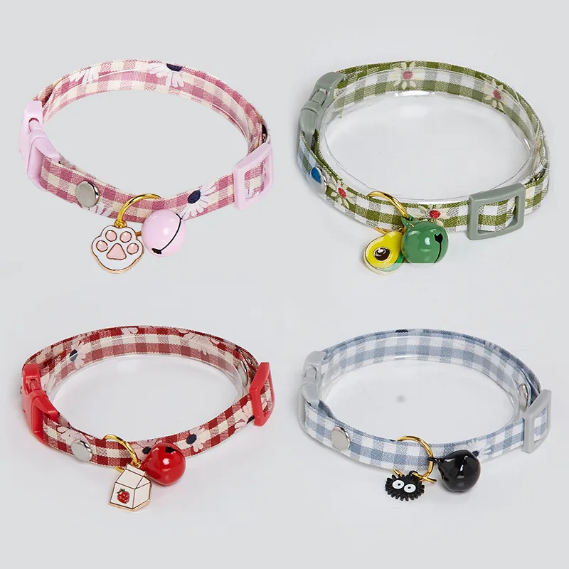 Collar Candy Avocado Pendant Cat Plaid Cat Collars Bell Cartoon Necklace Adjustable Collar for Cat 1005007995190786
