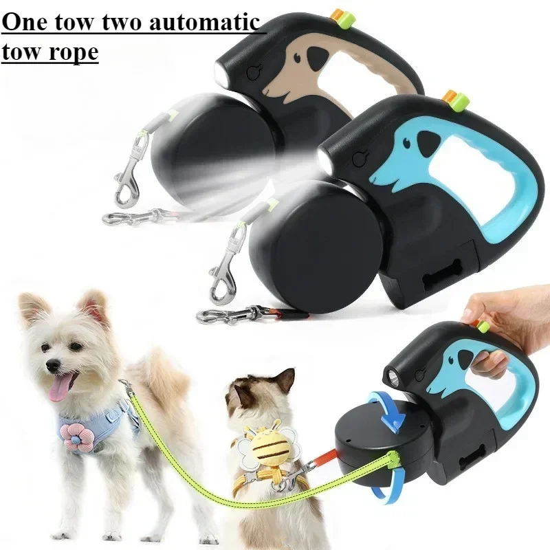 Portable Rotating Pet Leash for 2 Dogs, Double End Leash, Light Retractable Roulette 1005008002997756