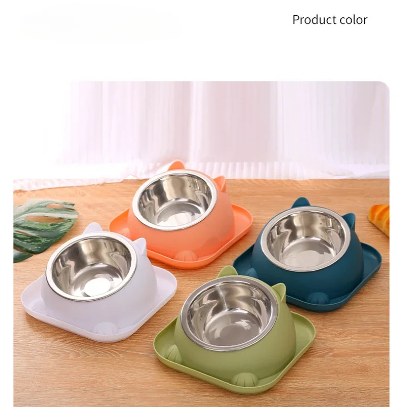 Cat Dog Bowl 15 Degrees Tilted Stainless Steel Cat Bowl Safeguard Neck Puppy Cats Feeder Non-Slip 1005008006486583