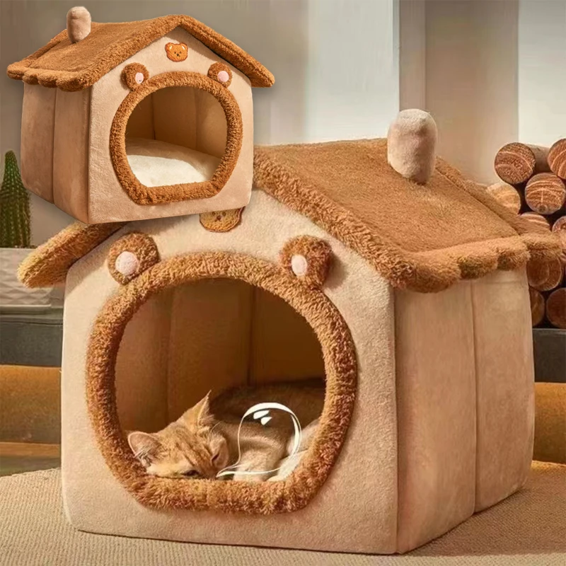 Foldable Pet House Removable Washable Cat Bed Indoor Warm Dog with Pet Bed House Cushion Suitable 1005008014578449