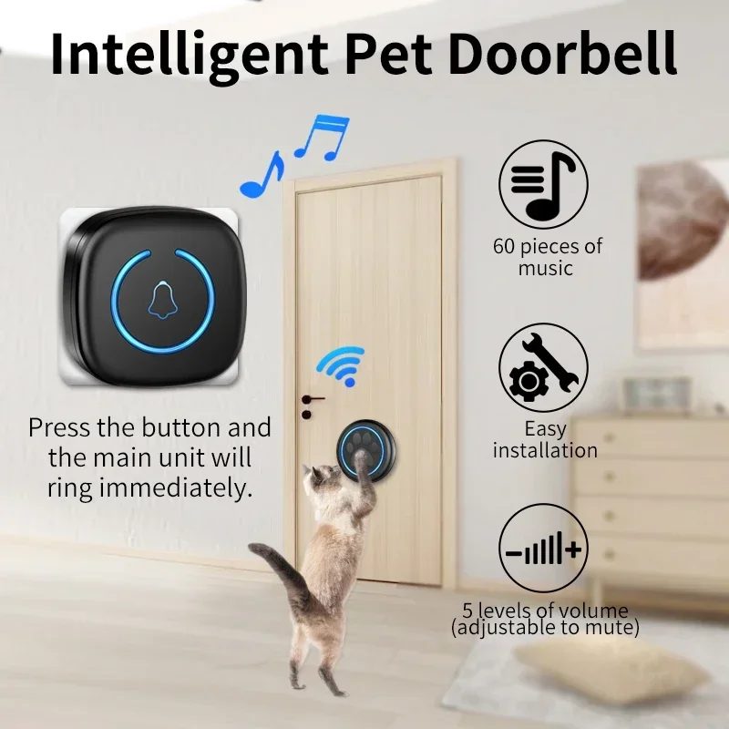 Pet Touch Ringer Button Bell 300M/984ft Range 60 Songs High Volume Doorbell for Cat & Dog Training 1005008035230385