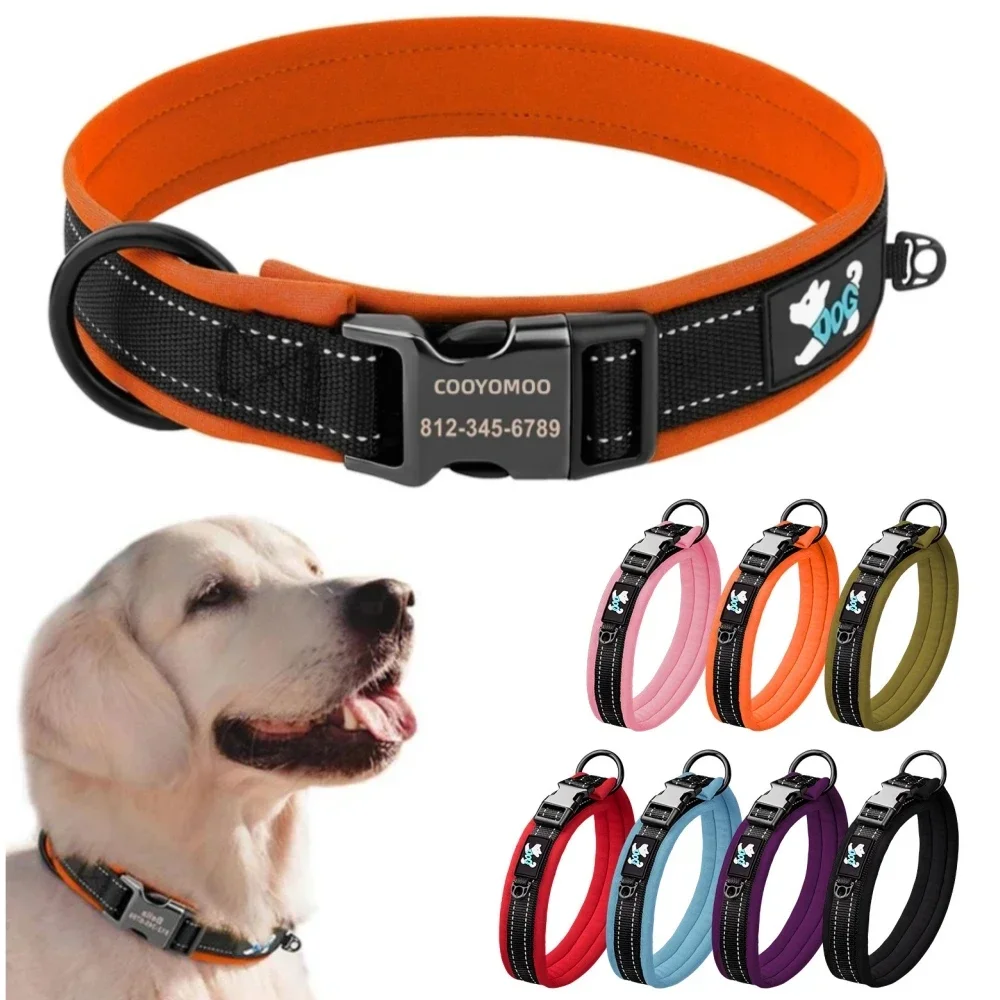 Adjustable Mesh Padded Pet Dog Collar Custom ID Engraving Reflective Nylon Durable Heavy 1005008035918504