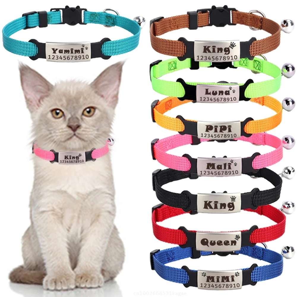 Personalized Cat Collar with Bell Safety Buckle Customized Nametag Puppy Kitten Necklace Free 1005008079253995