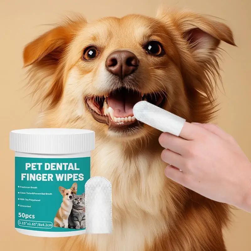 Pet Teeth Cleaning Finger Wipes 50-Pieces Pet Dog Teeth Brushing Wipes for Cleaning Bad Breath 1005008084526861