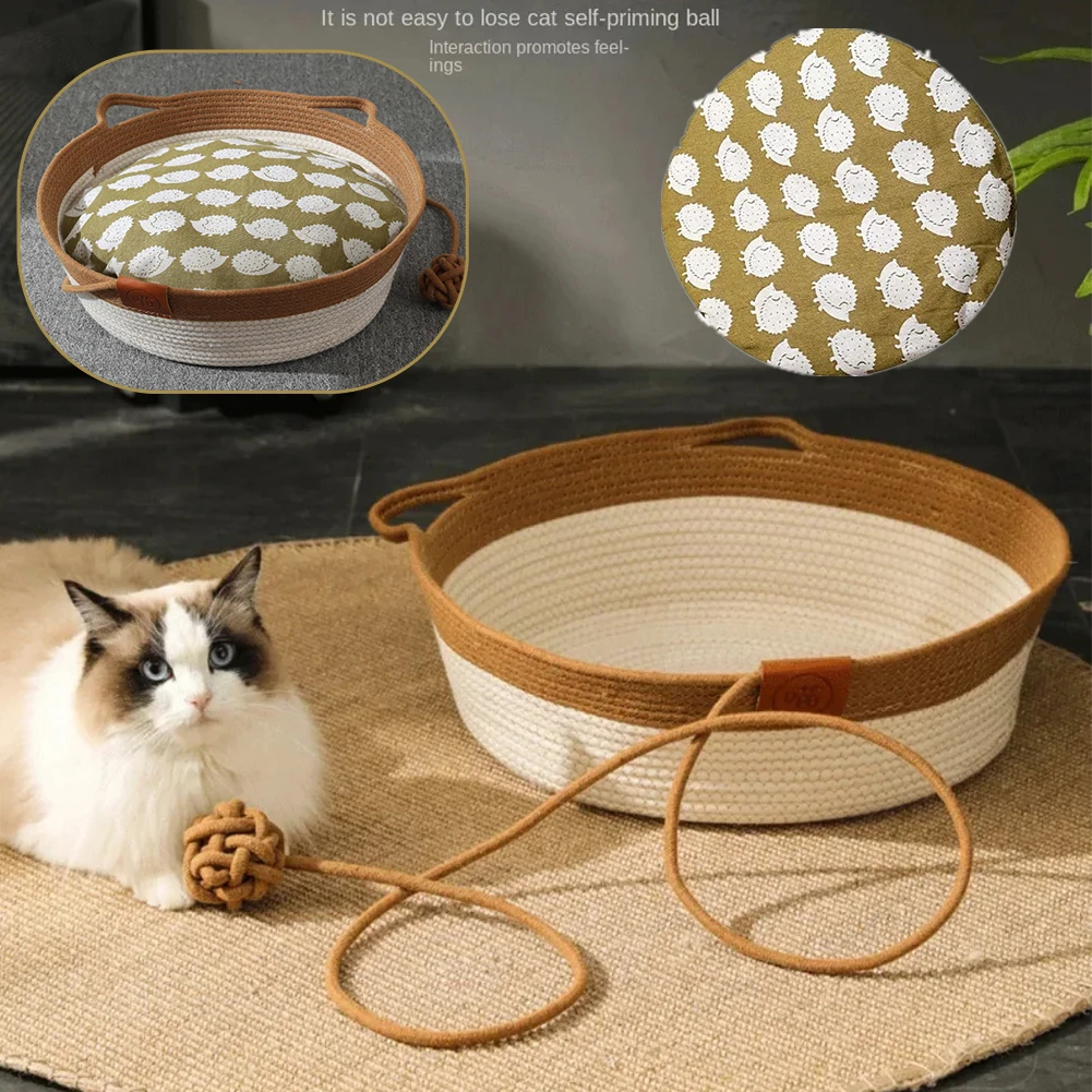 Four Seasons Universal Cat Bed Pet Nest Pure Manual Rattan Woven Cattailgrass Scratch Board 1005008089096436