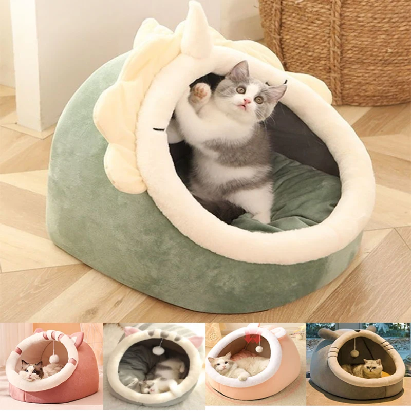 Sleep Cat Bed Winter Warm Pet Basket Cozy House Kitten Lounger Cushion Cat Nest Tent Very Soft 1005008095556173