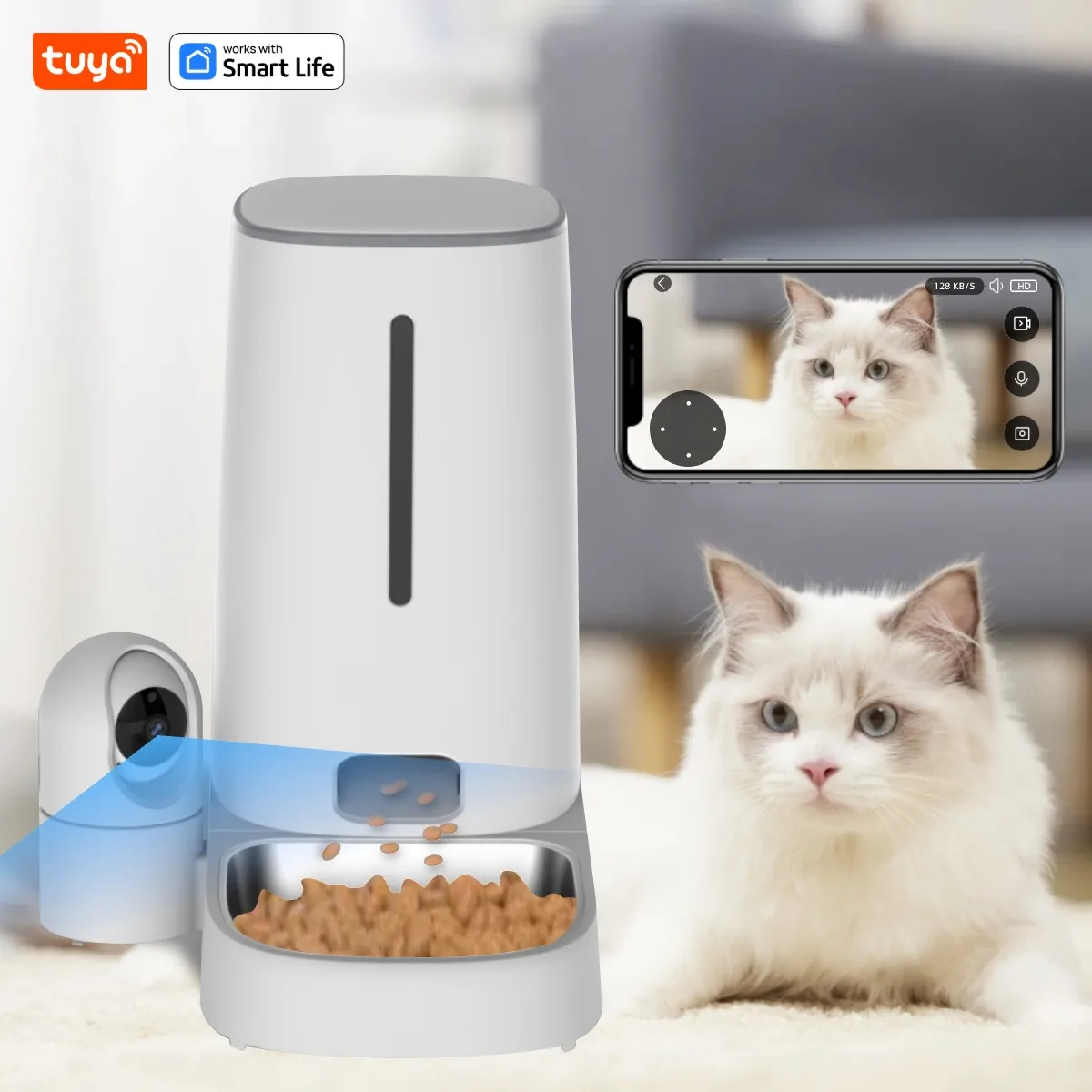 Tuya Smart Cat Food Dispenser Dog Feeder with Camera 2.4G Wifi 4L Motion Detection 3MP HD, Timed 1005008113458825
