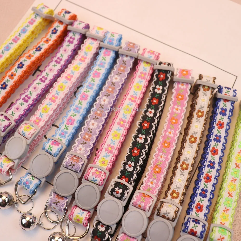 Exquisite Floral Embroidered Cat Collars Adjustable and Durable Pet Collars Cat Supplies Cute Lace 1005008180702654