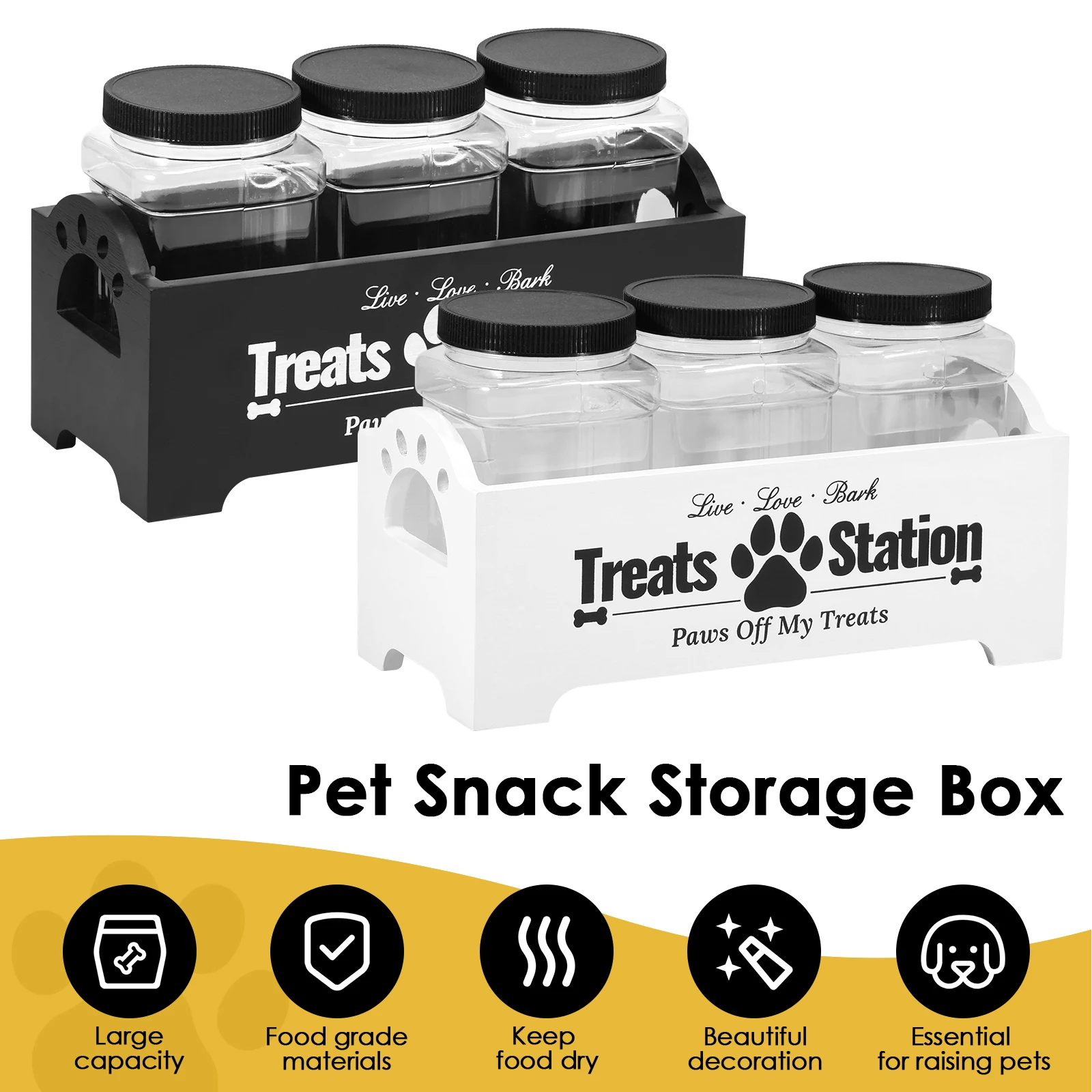 Pet Food Storage Container Cat Dog Treat Jars with Wood Holder Pet Snack Storage Organizer For (3Pcs) 1005008182652585