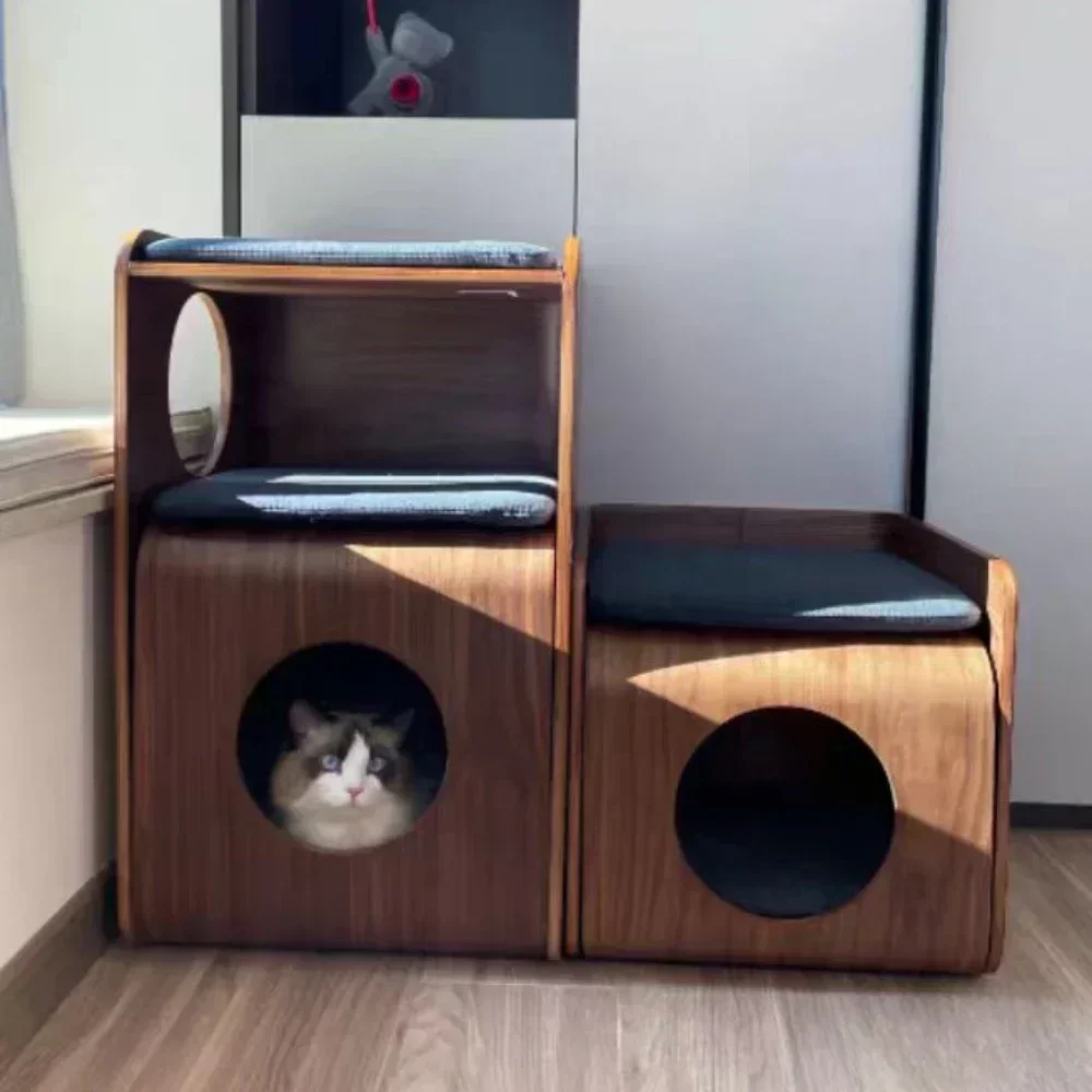 Pet Home Design Curved Wood Bedside Table Cat Nest House Multifunctional Cat Bed 1005008183390315