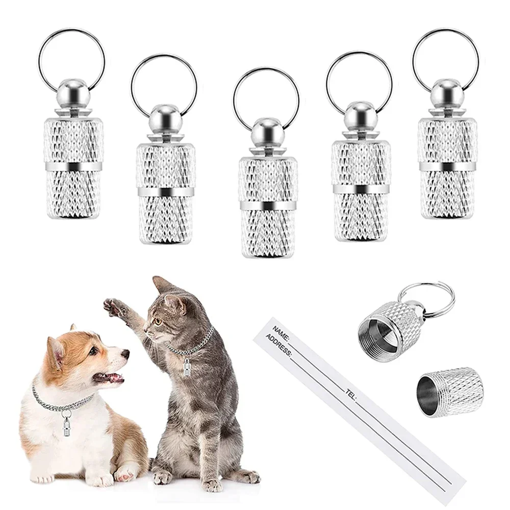 Dog Cat Storage Tube Anti Lost Address Label Pet Name Address ID Tags Mini Collar Tube Necklace 1005008187476679
