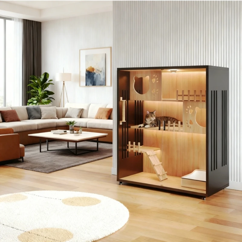 Solid Wood Cat Villa Large Capacity Cage Indoor House Freestanding Pet for Cats Spacious Condo 1005008189549920