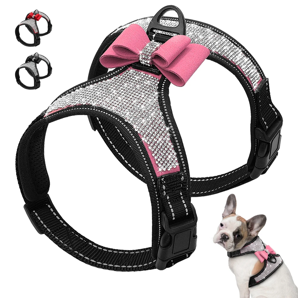 Bling Rhinestone Dog Harness Reflective Small with Cute Bowknot Mesh Nylon Puppy Cat 1005008196851002