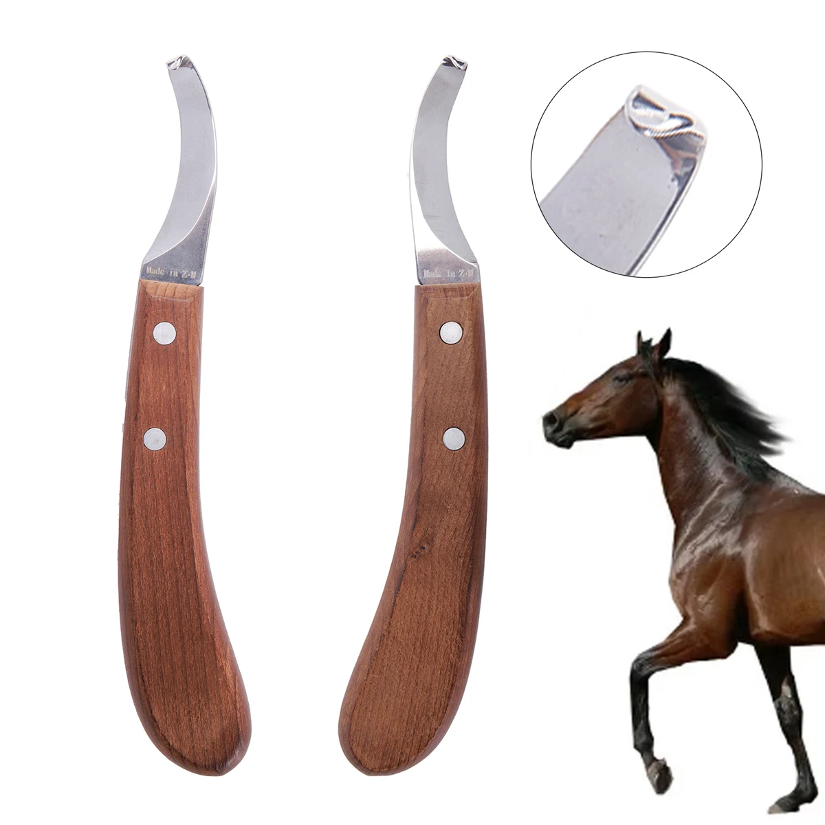 Horse Hoof Knife with Wooden Handle Stainless Steel Cutter Multi-Functional Right/Left Hand (1Pc) 1005008227653069
