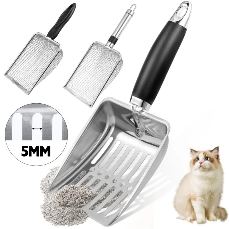 Stainless Steel Cat Litter Scoop with Rubber Handle Metal Kitty Scooper Sturdy Mesh Scooper Litter 1005008238969082