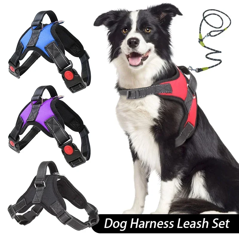 Dog Harness and Leash Set No Pull Adjustable Comfortable with Easy Control Handle Outdoor Running 1005008244953079