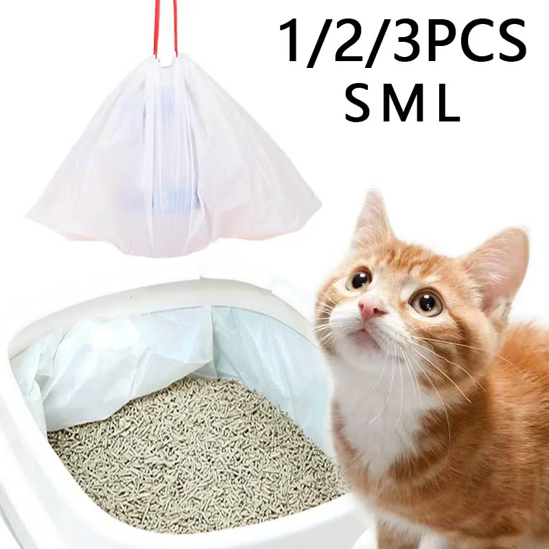 1/2/3Rolls Disposable Cat Litter Bags Disposable Pet Waste Bag with Drawstring Quick Clean Portable 1005008245929644