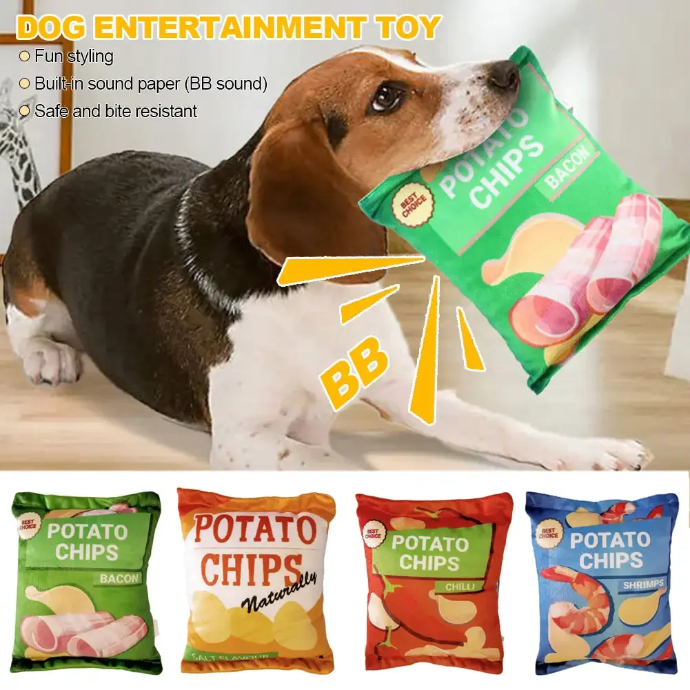Potato Chip Bag Funny Dog Toys Plush Squeaker Food Toy for Small Medium Dogs Interactive Squeaky 1005008263635428