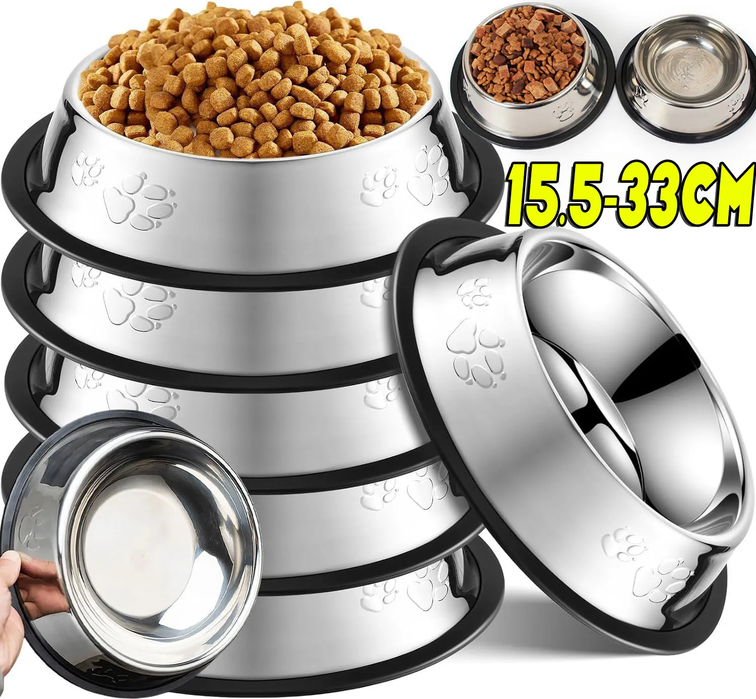 Stainless Steel Dog Cat Food Bowl Pets Quality Metal Pawprint Feeder Non-Slip Pet Feeding Container 1005008282274014