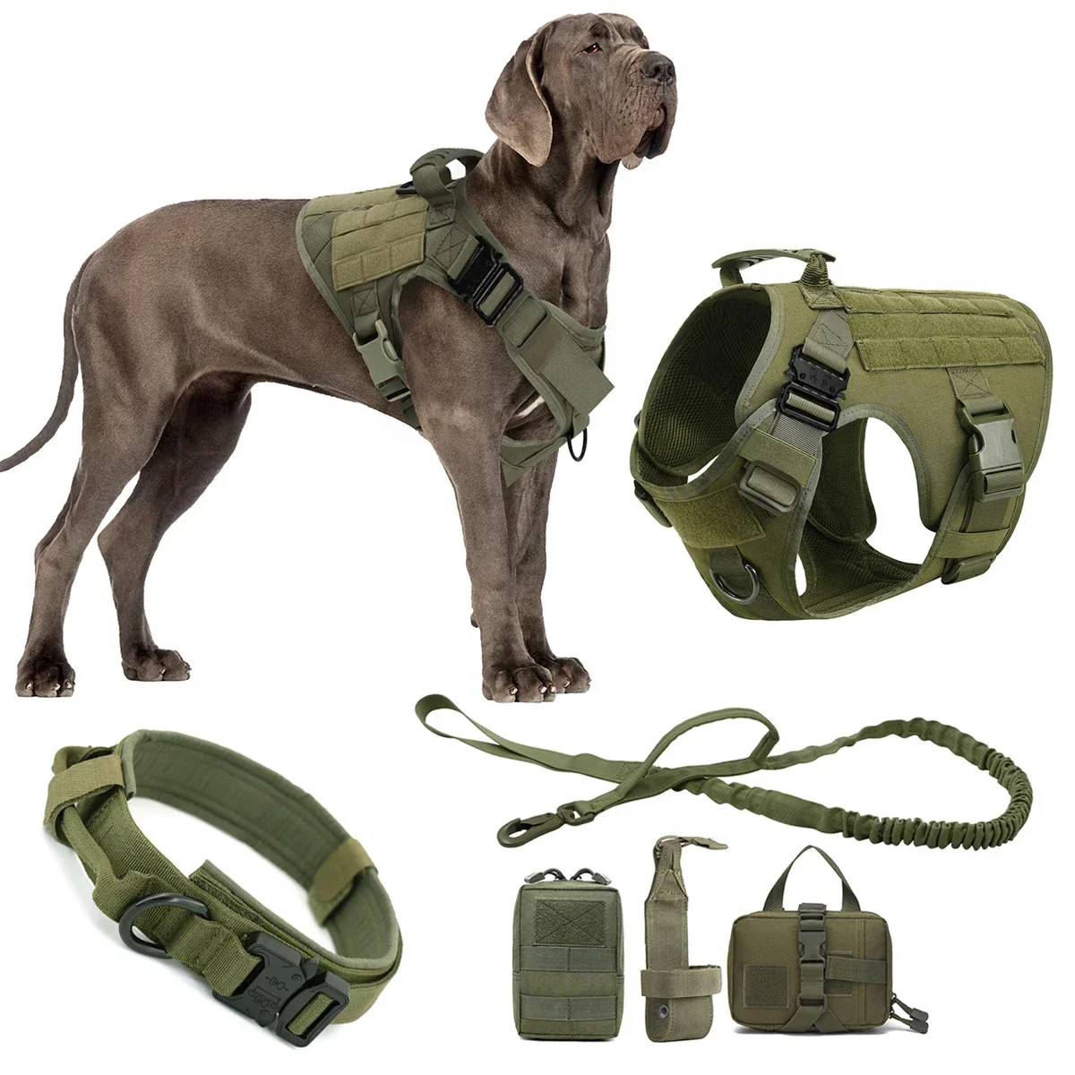 Tactical Dog Harness Leash Collar Molle Pouches for Medium Large Dogs Training Military Pet Vest 1005008294498649