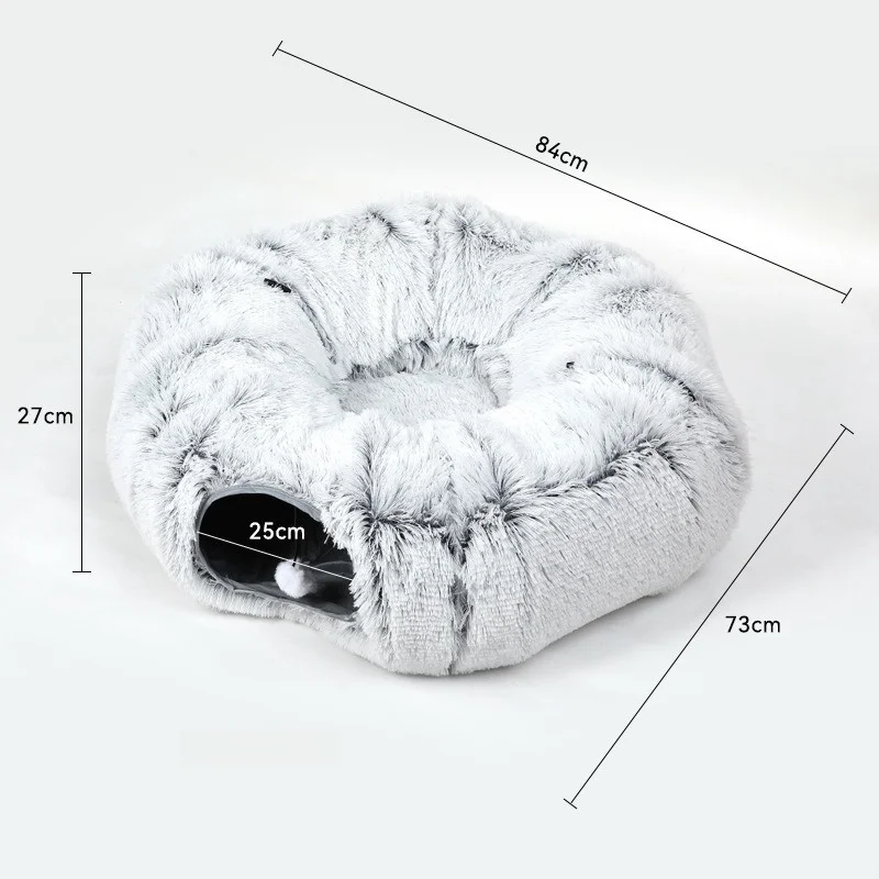 Plush Cat Bed with Tunnel Home Multifunctional Cat Toys Fluffy Donut Foldable Cat Passage Warm Cat 1005008304484857