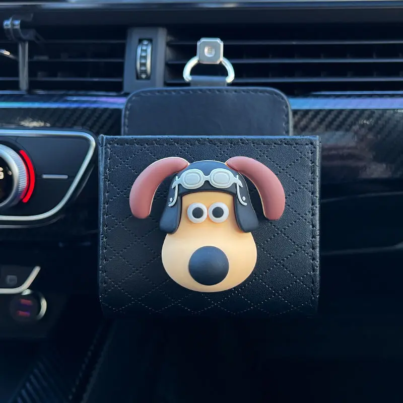 Cute Car Cartoon Dog PU Leather Car Vent Tidy Storage Pilot Dog Organizer Box Coin Bag Case Pilot 1005008310590193