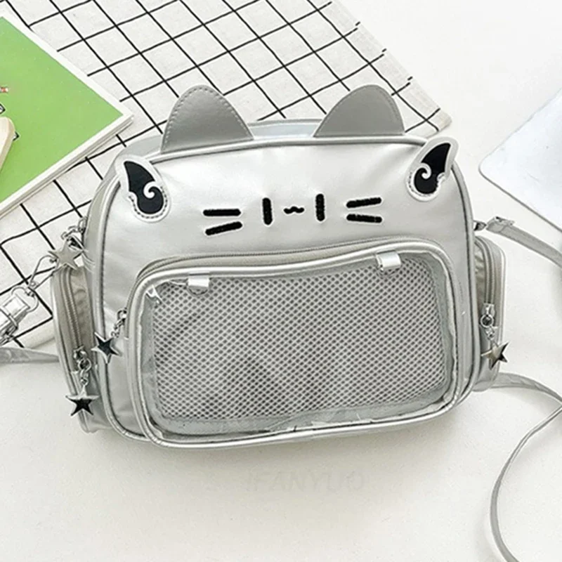 Cute Cat Backpacks for Women PU Casual Lolita Jk Harajuku Ita Bag Silver Fashion Y2K Style Girls 1005008313208482