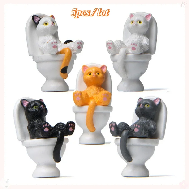 Kawaii Vivid Cat Sit on Toilet Ornament MINI Fun Handicraft Figurines Landscape Toys for Kids (5Pcs) 1005008315201158