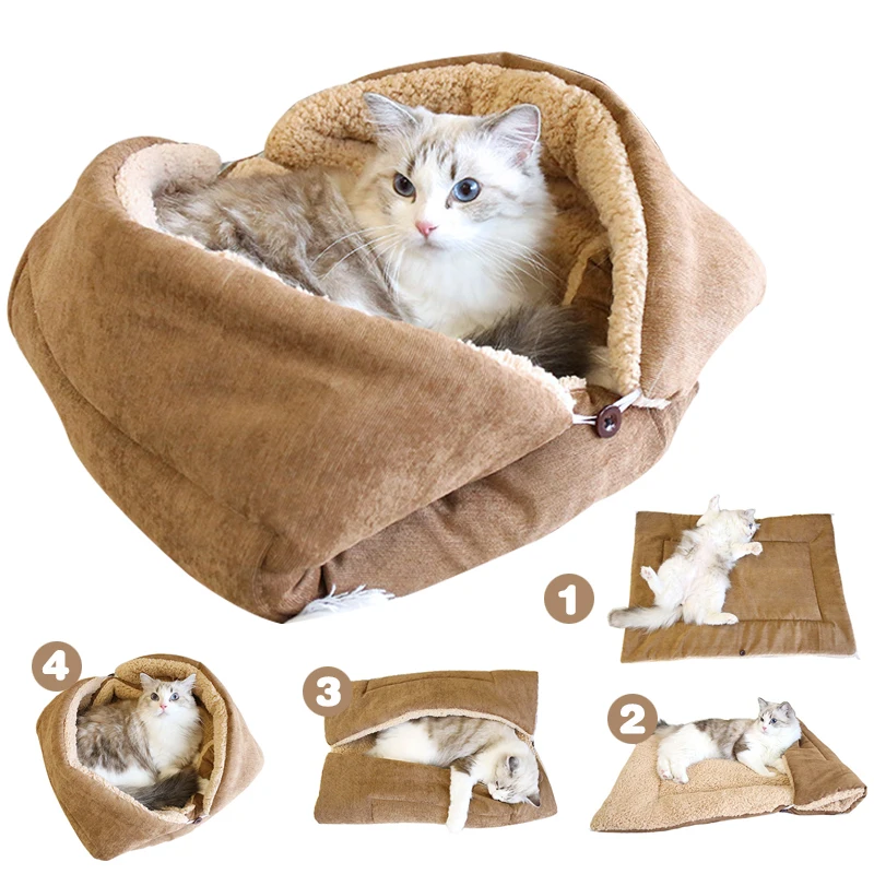 Modes Folding Cat Bed Warm Thickened Multifunctional Foldable Pet Mat for Cats Small Dogs 1005008315221100