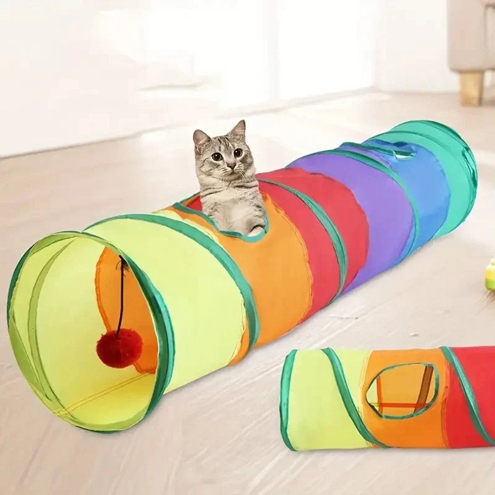 Rainbow Canvas Cat Tunnel Interactive Play Exercise Toy for Cats (1PC) 1005008319419464