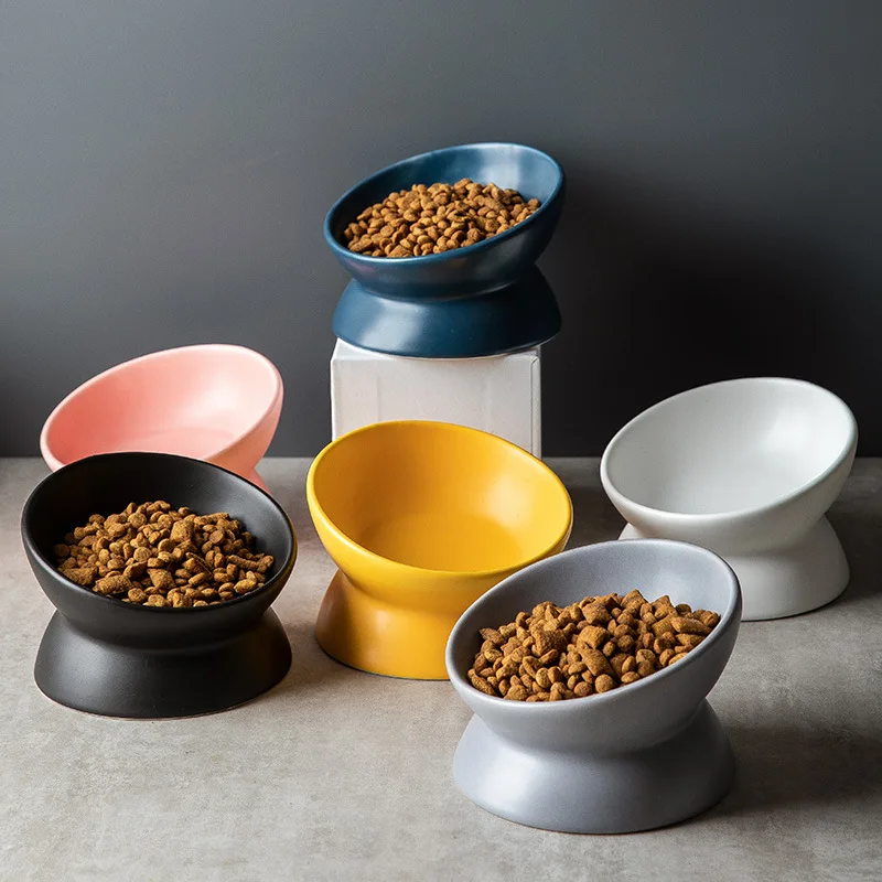 Elevated Cat Bowls Small Dog 15° Tilted Raised Food Feeding Dish Ceramics Stand Feeder for Cats 1005008321754547
