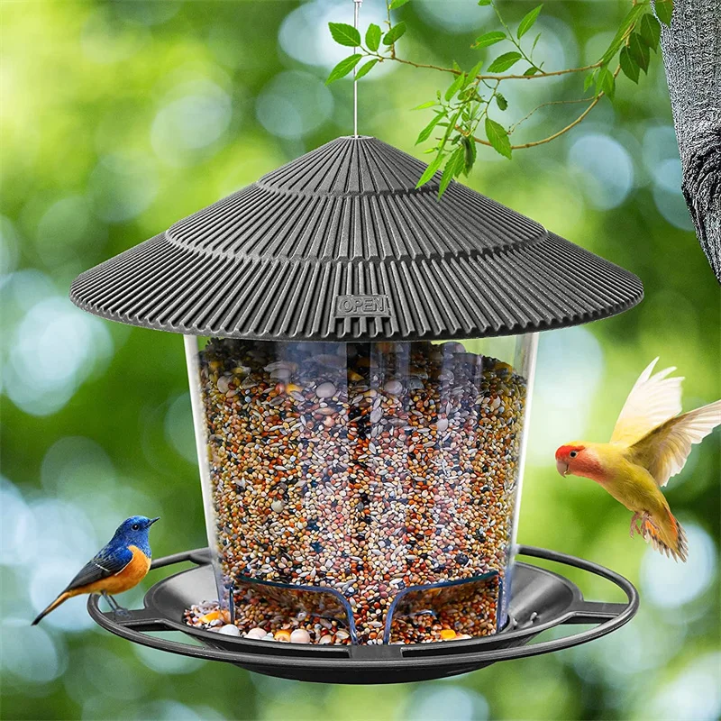Bird Feeder Automatic Hanging Outdoor Garden Gazebo Wild Bird Feeding Container with Hang Rope 1005008347932016