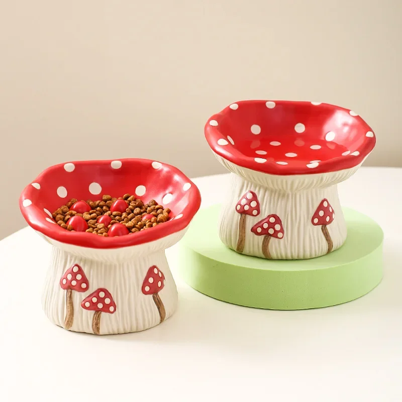Cat Slow Feed Bowl Small Dogs Ceramic Food Water Bowls Elevated Pet Cute Mushroom Shaped Dishes 1005008351425263