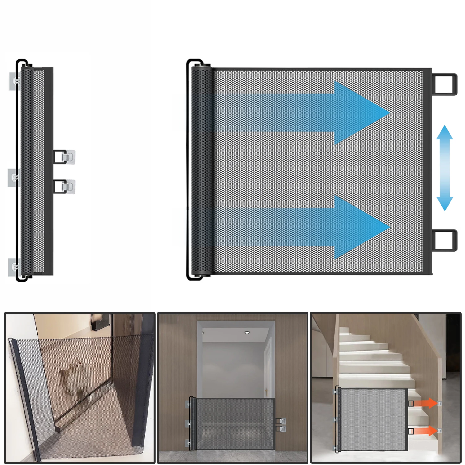 Retractable Pet Gate, Mesh Dog Gate, Cat Enclosure for Doorways, Stairs, Hallways 1005008351825760