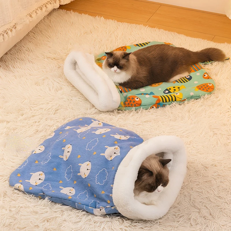 Cat Sleeping Bag Soft Winter Fluffy Feel Thickened Pet Pocket Type Quilt Bed Comfortable Warm Nest 1005008372861129