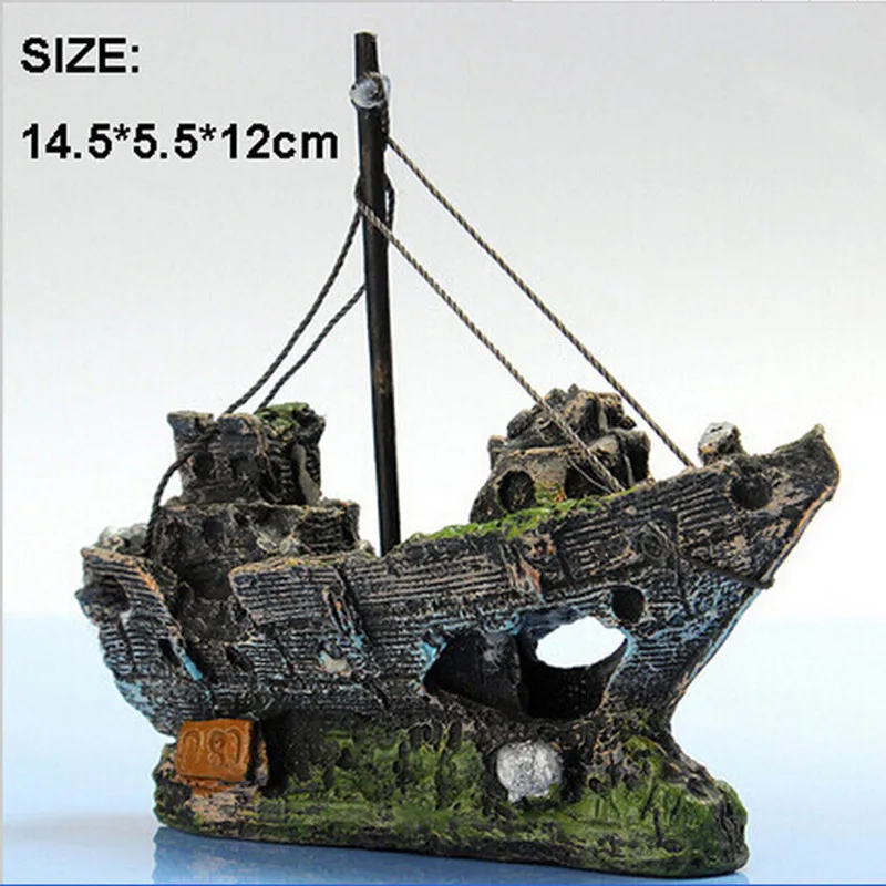 Aquarium Fish Tank Decorations Landscape Pirate Ship Wreck Decor Resin Boat Ornament Accessories 1005008372919752
