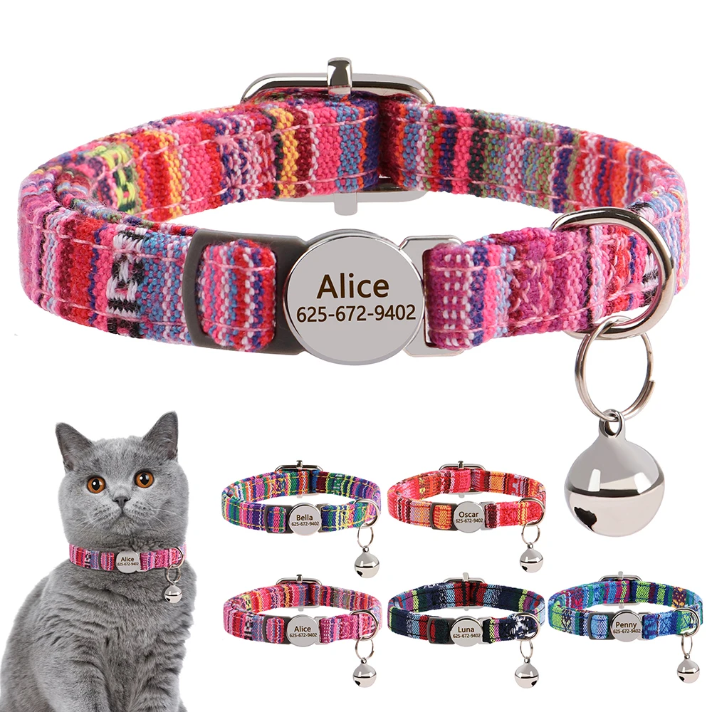 Personalized Cat Collar Adjustable Puppy Dog Collars with Safety Buckle Free Engraved ID Nameplate 1005008374921471