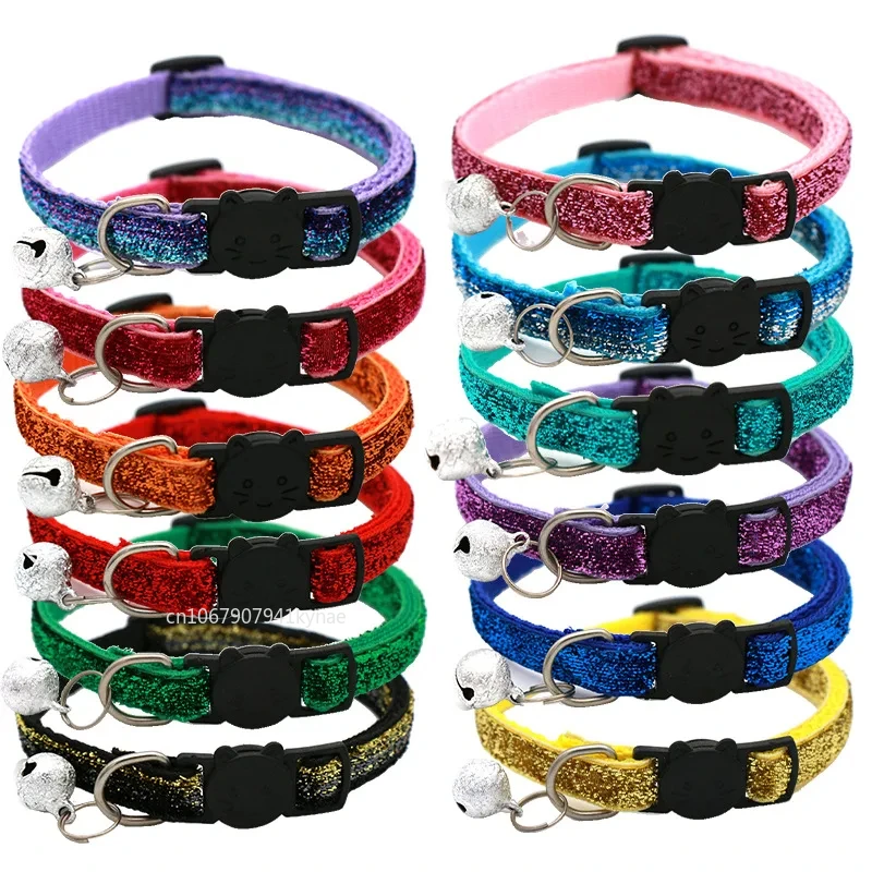 Cat Collar Adjustable with Bell Breakaway Adjustable Kitten Cat Sequin Collar Neck Strap Cat Pet 1005008387528549