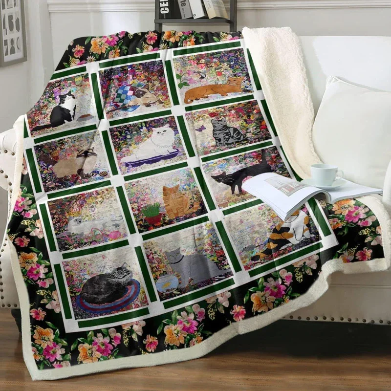Grey and White Cats Blanket Plush Sherpa Flannel Throw Blanket for Couch Sofa Super Soft Blanket 1005008387568490