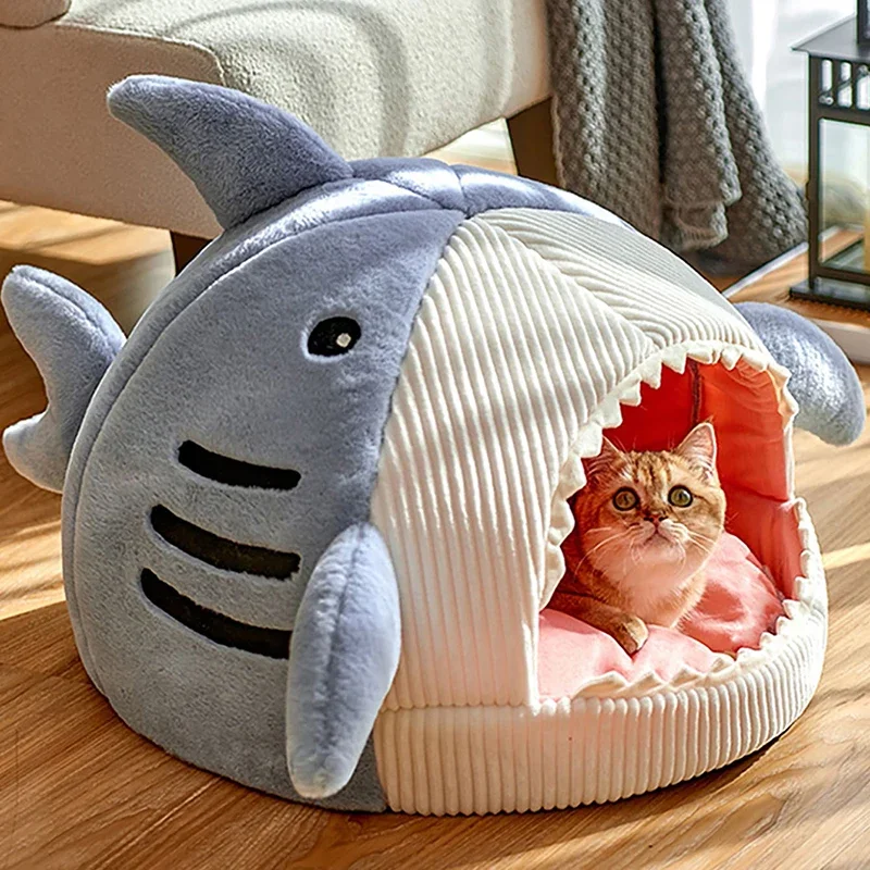 Warm Cat Beds Cartoon Shark Pet Cave Beds Sweet Kittens Basket Cushion Cat Pillow Mat Tent Puppy 1005008404539311
