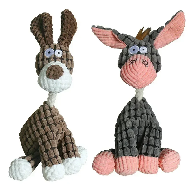 Fun Pet Toy Donkey Shape Corduroy Chew Toy for Dogs Puppy Squeaker Squeaky Plush Bone Molar Dog Toy 1005008464686447